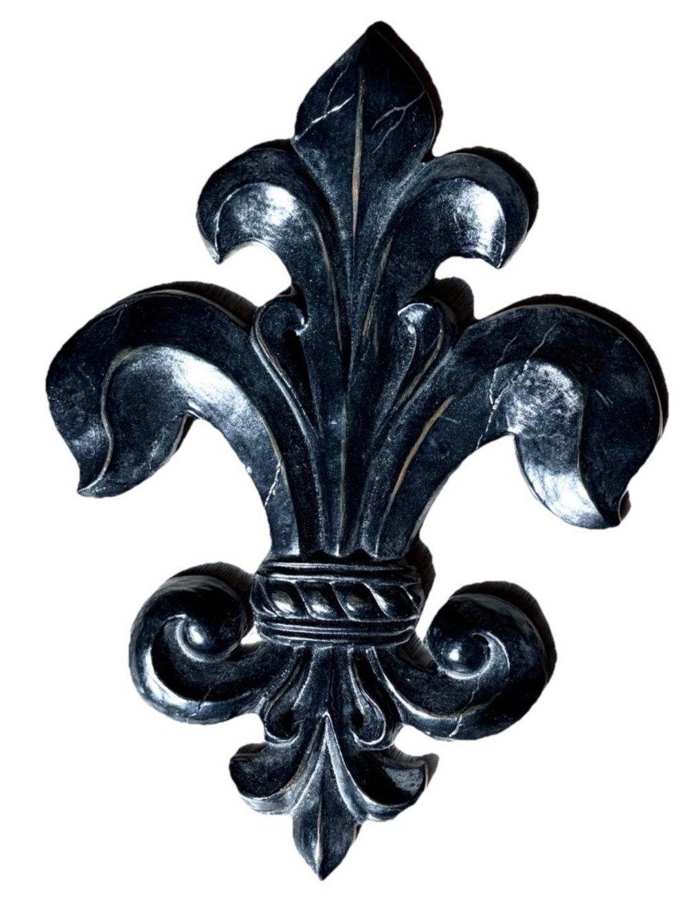 Large 16" Fleur De Lis Wall Plaque Distressed Black French Country Decor Heavy